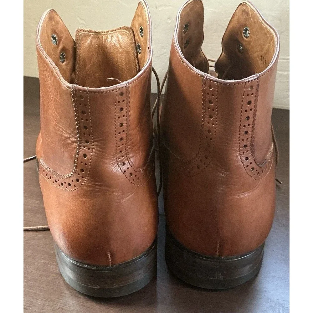 Vintage Cole Haan 10116 Italy Mens 12 M Brown Leather Wingtip Brogue Dress Boots - Picture 2 of 7